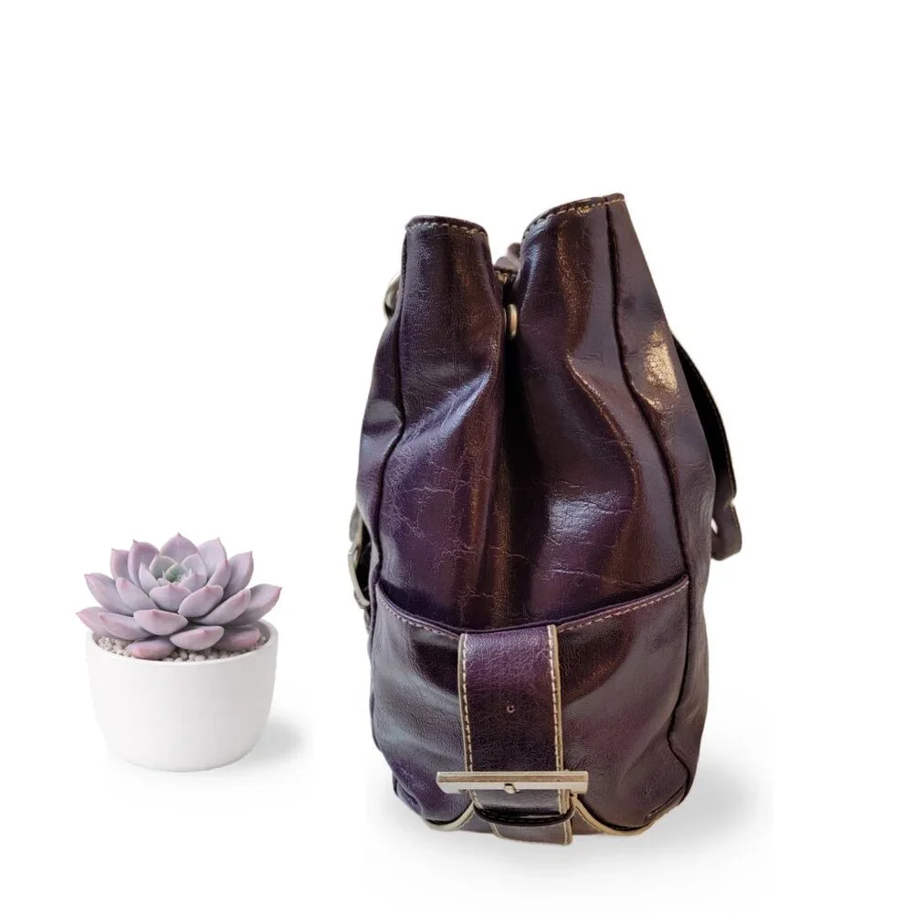 KENNETH COLE REACTION Purple Distressed Faux Leather Shoulder Bag Tote - Picture 5 of 8